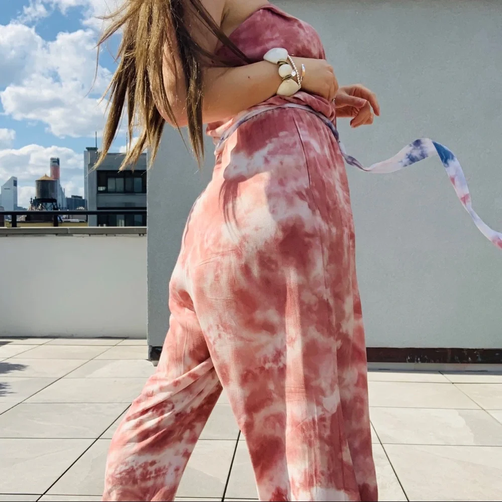Free People Marble Abstract Cloud Camo Tie Dye Strapless Jumpsuit - Picture 14 of 16